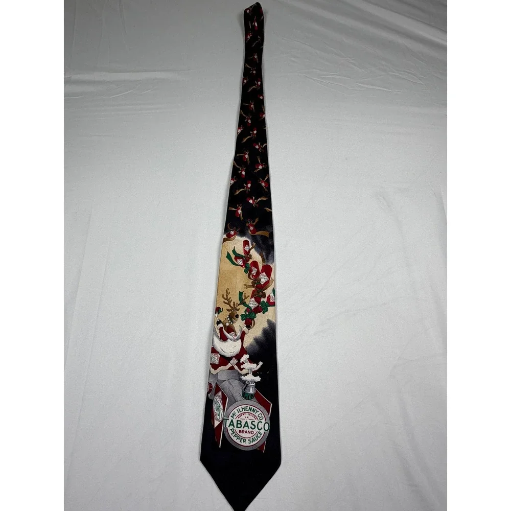 Tabasco Vintage Santa Reindeer Christmas Silk Necktie McIlhenny Co Pepper Sauce